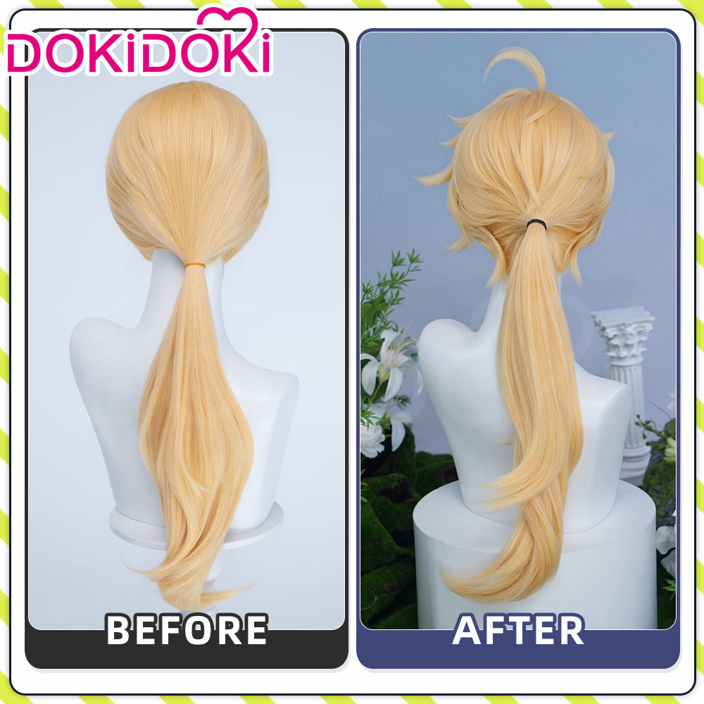 【Partially Ready For Ship】DokiDoki Game Genshin Impact Cosplay Traveler Aether Wig / Earring Long Blonde Hair Kong As Heaven and Earth Are Made Anew