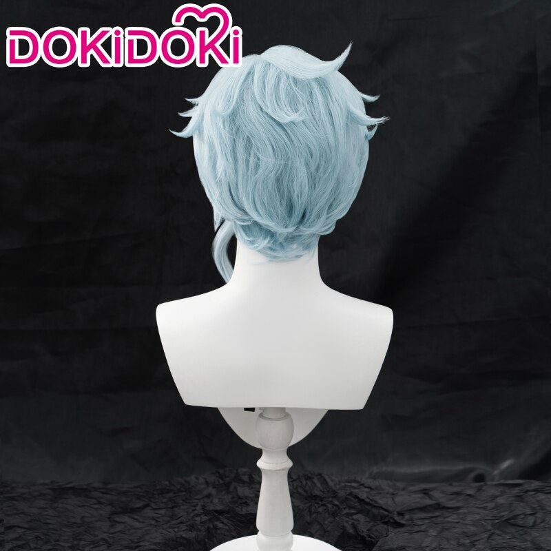 【Ready For Ship】DokiDoki Game Genshin Impact Fatui Harbinger Cosplay  Il Dottore Wig / Earrings Short Curly Blue