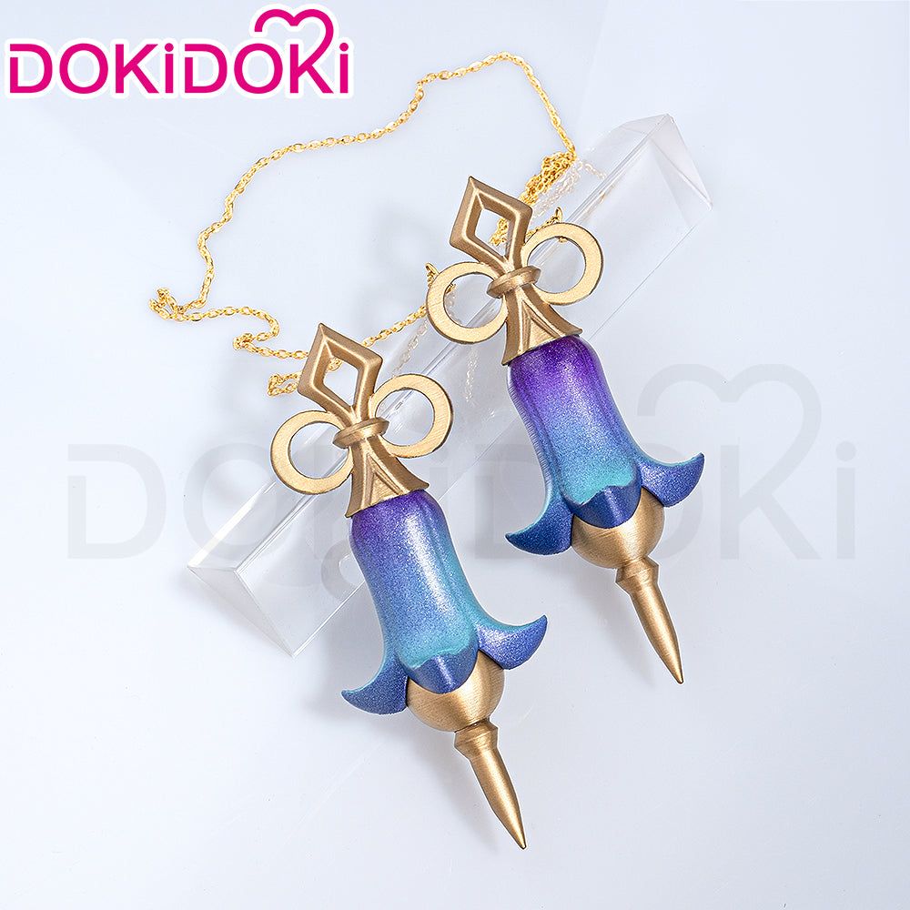 【Ready For Ship】DokiDoki Game Genshin Impact Cosplay Emilie Wig Short Curly Yellow Pink Hair Fontaine / Perfume bottle Necklace / Glasses Prop