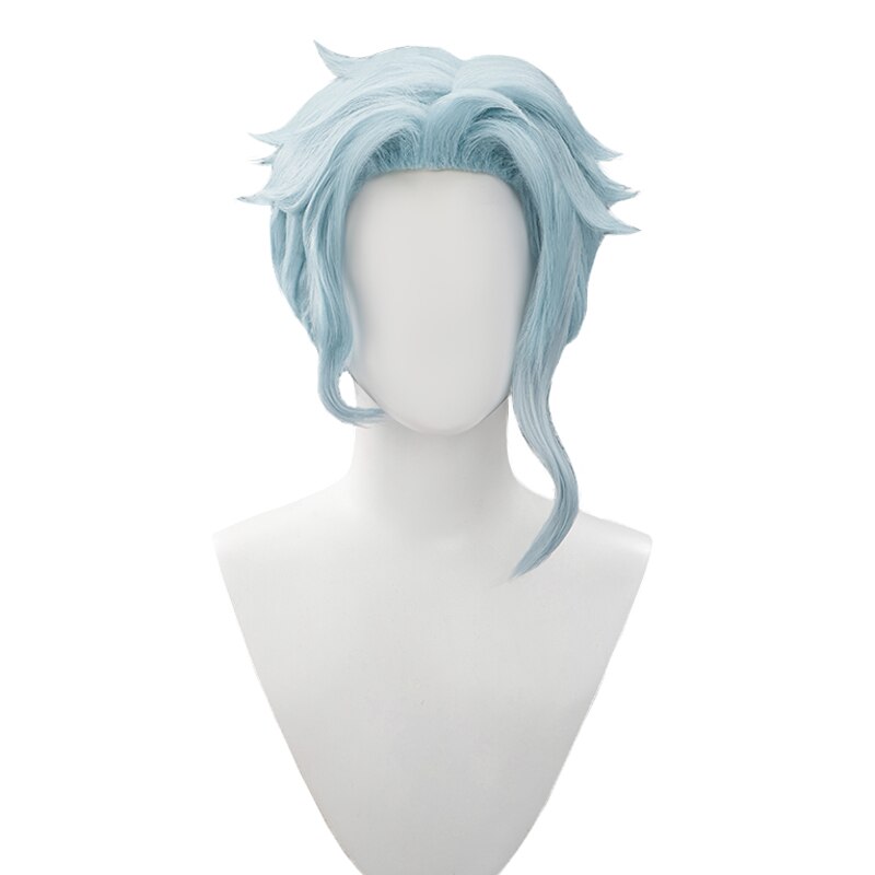 【Ready For Ship】DokiDoki Game Genshin Impact Fatui Harbinger Cosplay  Il Dottore Wig / Earrings Short Curly Blue