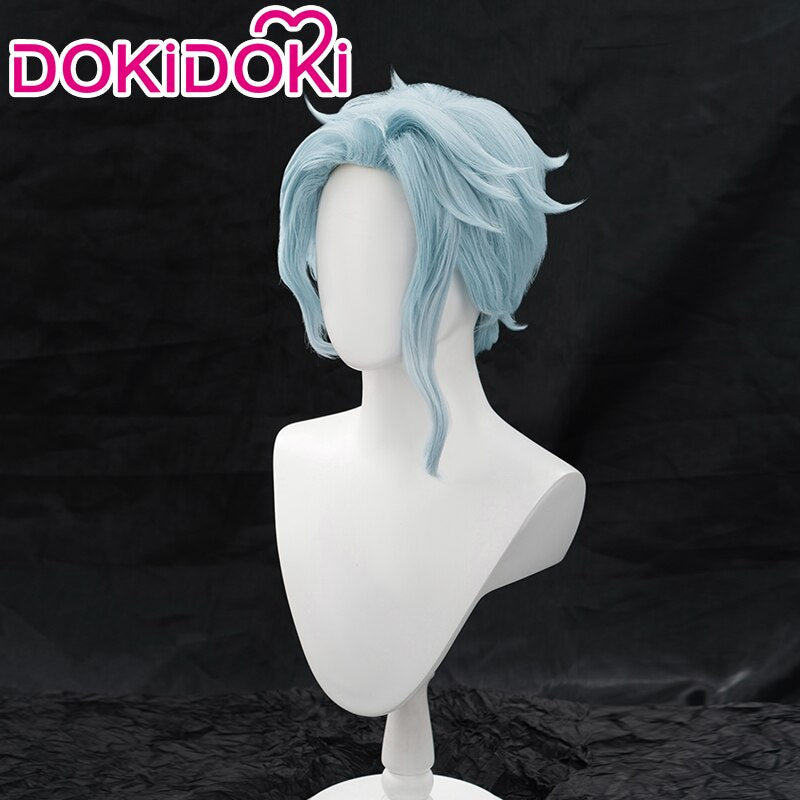 【Ready For Ship】DokiDoki Game Genshin Impact Fatui Harbinger Cosplay  Il Dottore Wig / Earrings Short Curly Blue