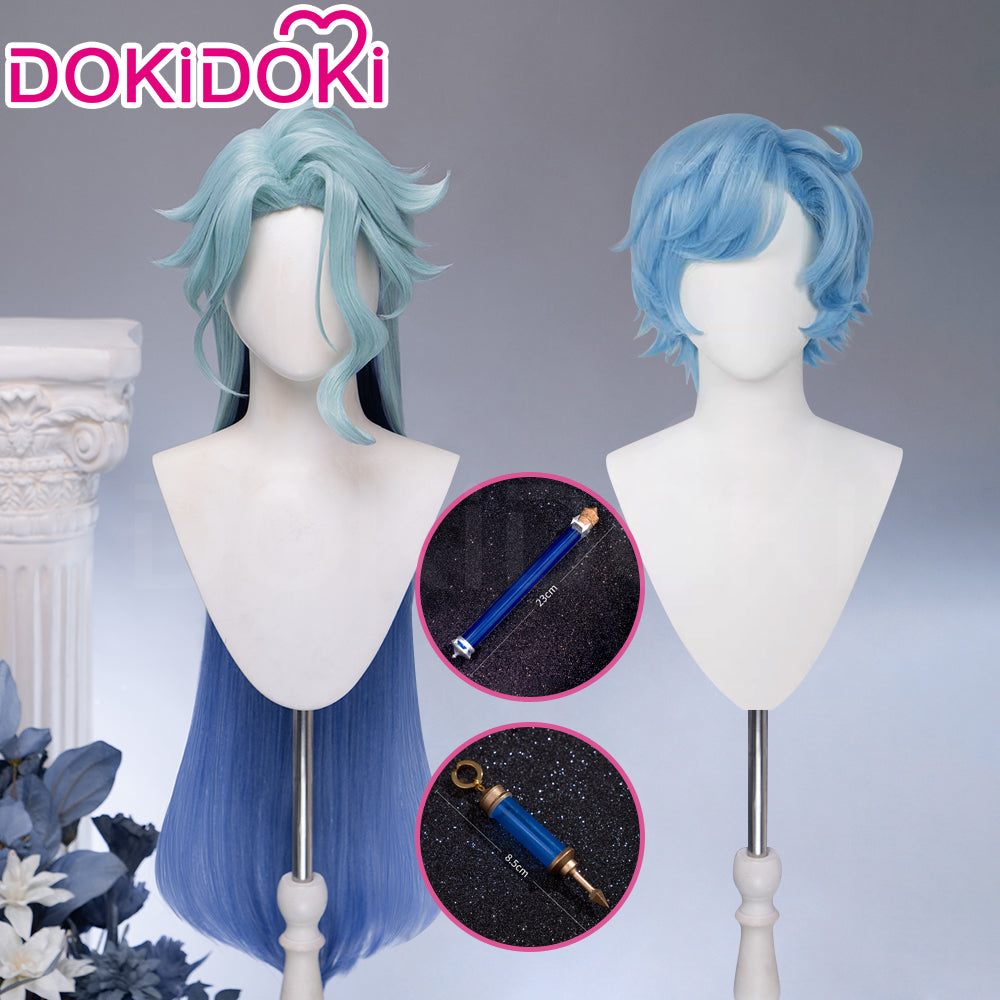 【Ready For Ship】DokiDoki Game Genshin Impact Dottore Cosplay Wig Doctor Short Blue / Earring / Ear Clip / Alchemy Bottle