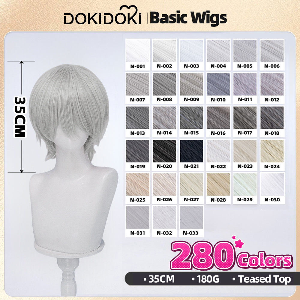 【Partially Ready For Ship】【Teased Top】DokiDoki Cosplay Wig Basic Wig Short Straight Black White Silver 35 CM Hair Wig Base