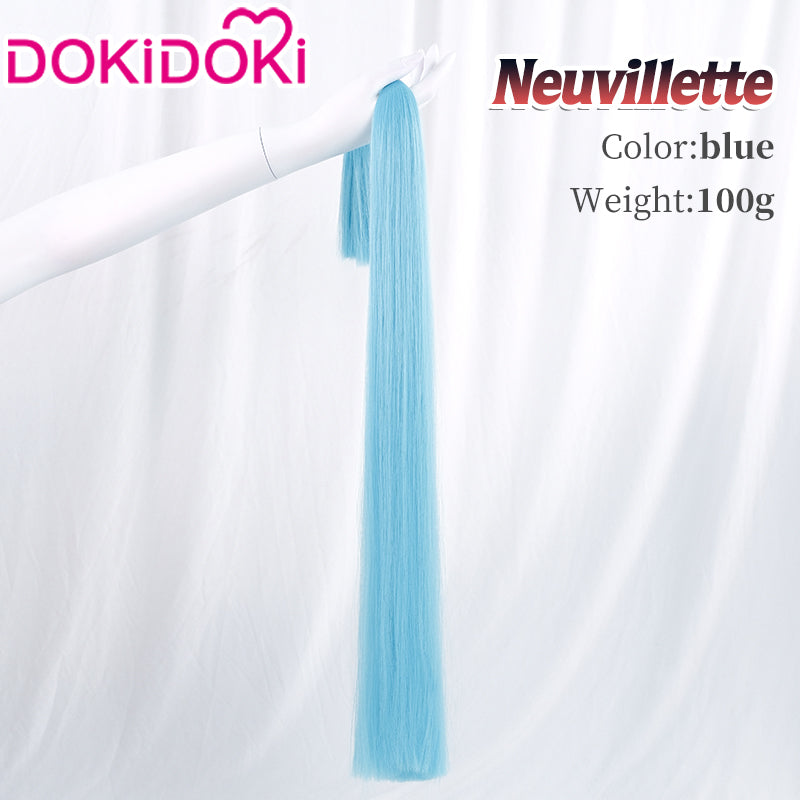 【Partially Ready For Ship】DokiDoki Game Genshin Impact Cosplay Fontaine Neuvillette Wig Long Grey Blue Highlight / Lightstrip / Wefts Melusent Gift