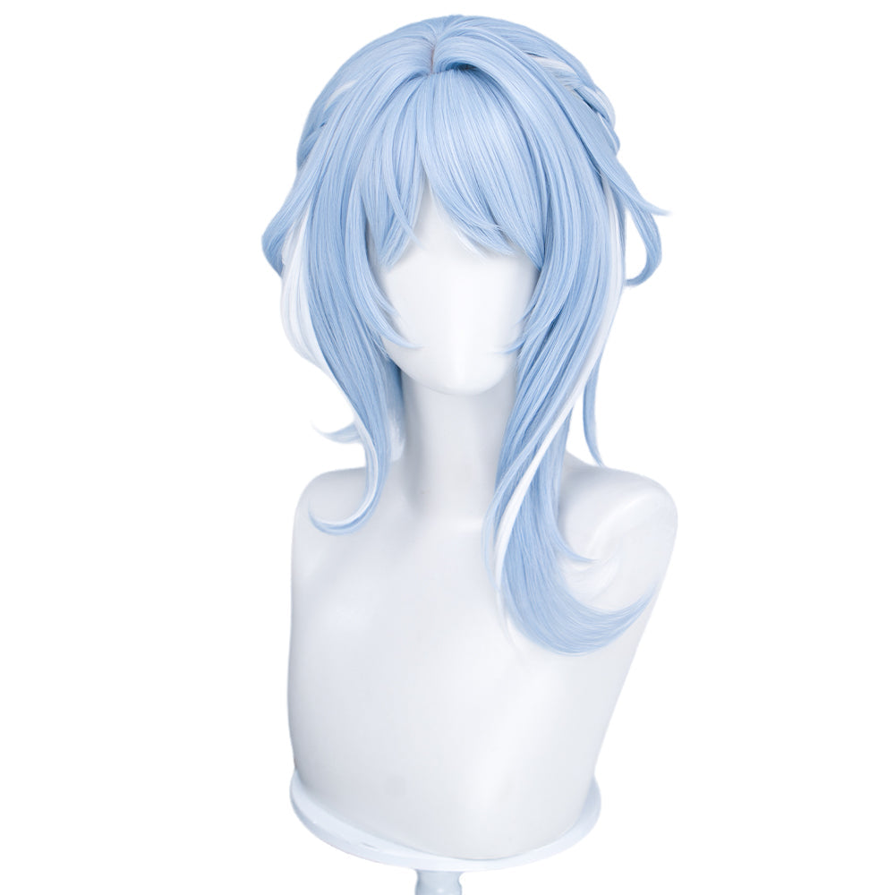 DokiDoki Game Genshin Impact Cosplay Odette Wig Long Blue White Highlight Hair Buns Snezhnaya
