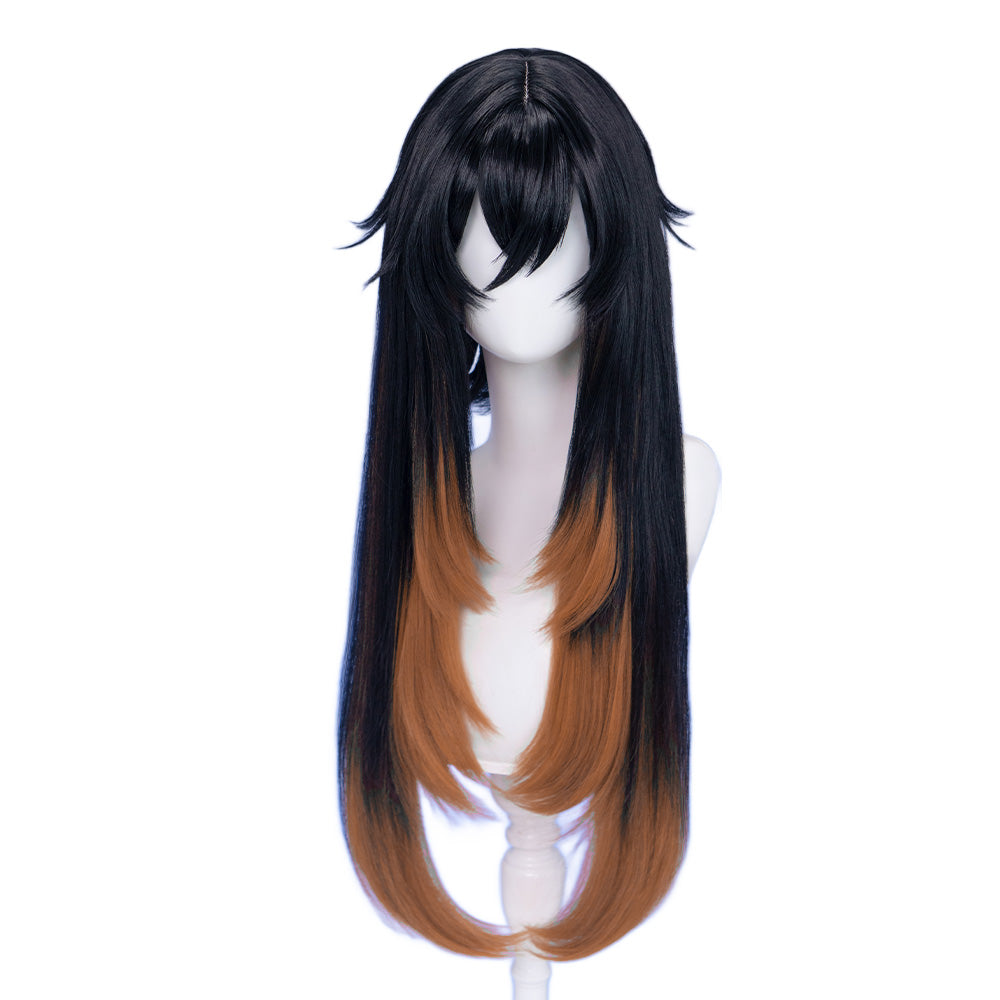 DokiDoki Anime GACHIAKUTA Cosplay Amo Wig / Tattoo Long Black Copper Brown Straight Gradient Hair