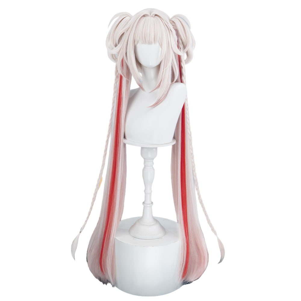 DokiDoki Game Honkai: Star Rail Cosplay Sparxie Wig Long Straight White Hair Red Highlight Hair Twin Tails Sparkle SP Candy-Coated Waves