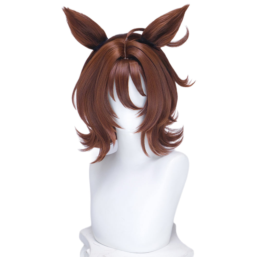 【Ready For Ship】DokiDoki Game Cosplay Wig / Tail Short Upturned Brown Hair Detachable Ears