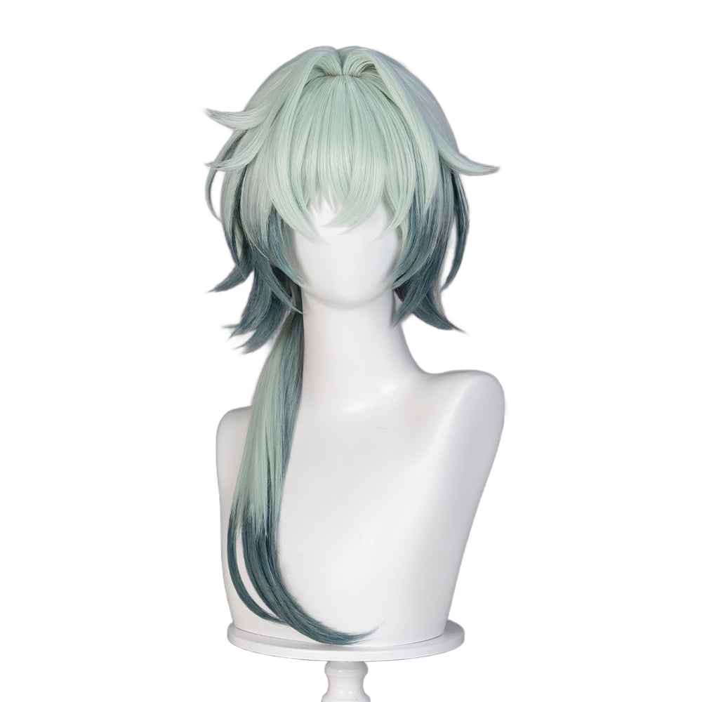 DokiDoki Game Honkai: Star Rail Cosplay Anaxa Wig / Tattoo Long Grey Green Straight Hair Anaxagoras