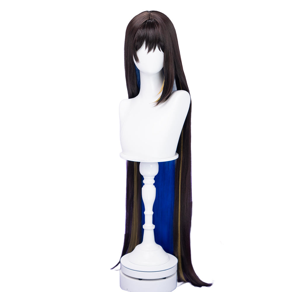【Ready For Ship】DokiDoki Game Honkai: Star Rail Cosplay The Dahlia Wig Long Straight Black Yellow Highlight Hair Blue Inner Layer Constance