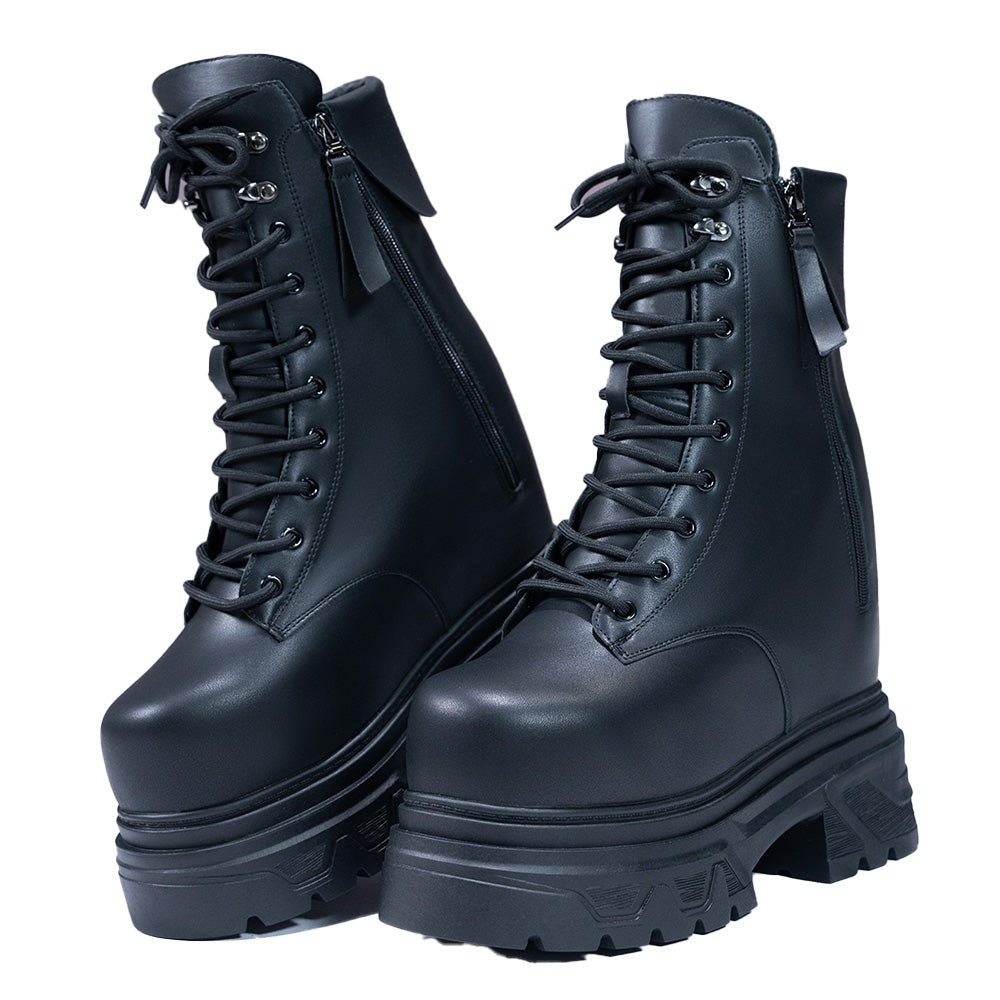 【20 CM】DokiDoki Height Increasing Shoes / Elevator Shoes Black Boots Invisible Thick-Soled Platform Shoes