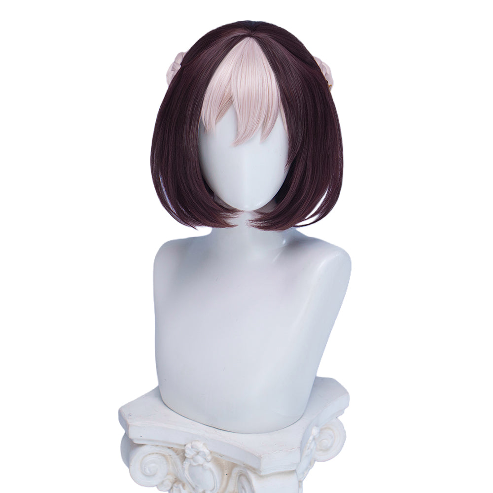 【Ready For Ship】DokiDoki Game Cosplay Wig / Tail Short Straight Brown White Highlight Hair