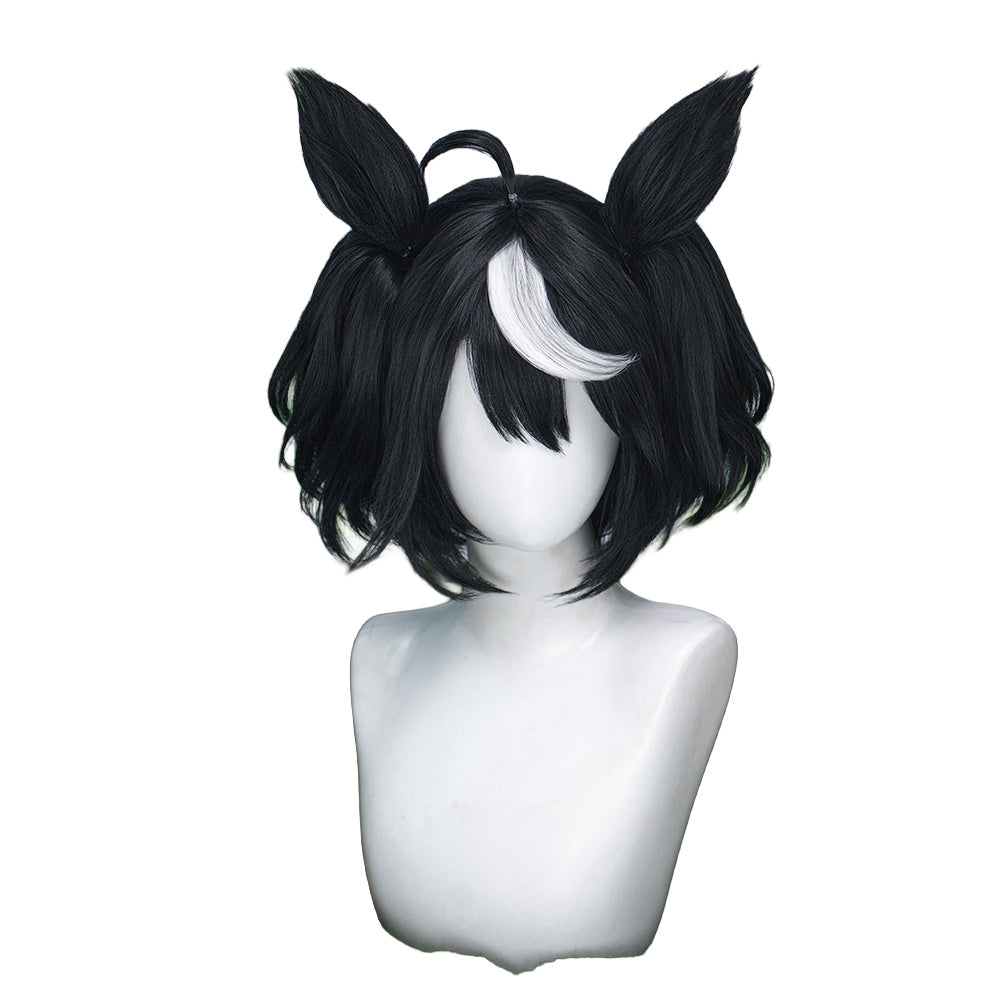 DokiDoki Anime Game Cosplay Wig Short Black White Hair Detachable Braids