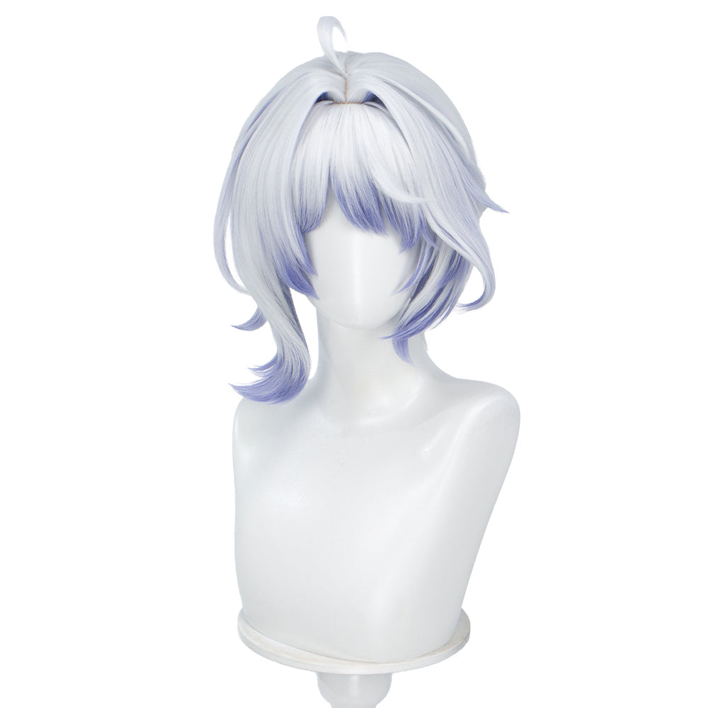 DokiDoki Game Genshin Impact Cosplay Aksinya Wig Short Silver Purple Highlight Hair Court Jester Snezhnaya