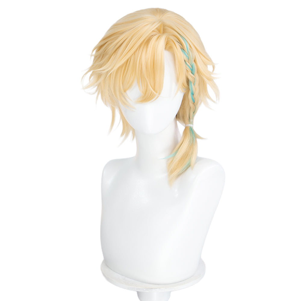 DokiDoki Game Honkai: Star Rail Cosplay Aventurine SP Wig Short Blonde Green Highlight Braided Hair Aventurine • Waveflair