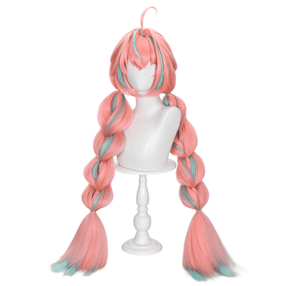 【US/EU LOCAL SHIPPING 】 DokiDoki Game Genshin Impact Cosplay Varesa Wig Long Pink Green Highlights Hair Removable Ahoge