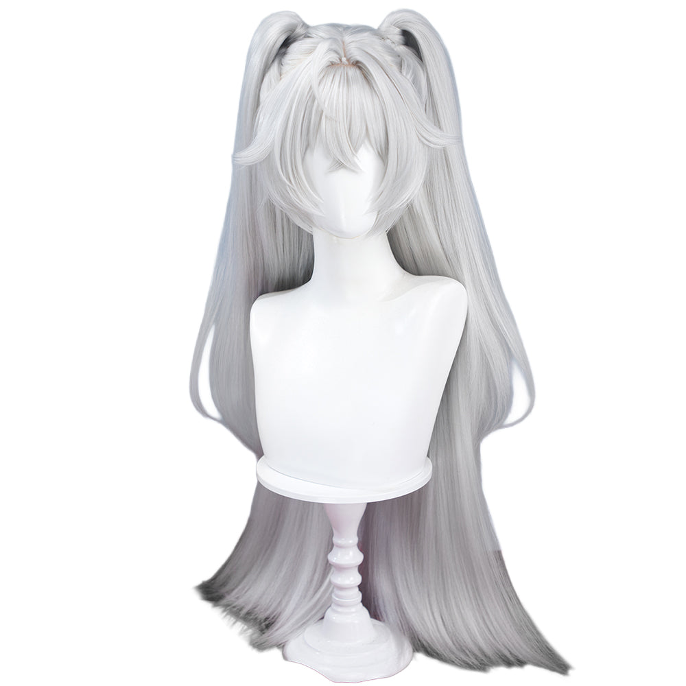 【Long Ver Ready For Ship】DokiDoki Game Zenless Zone Zero Cosplay Lady Sunbringer / Lindverne Sunbringer Wig Long Straight Silver Hair Twin Tails ZZZ