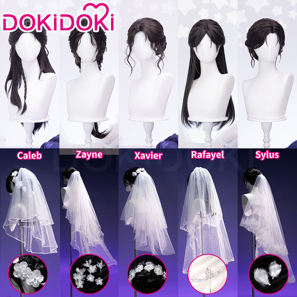 【Partially Ready For Ship】DokiDoki Game Love And Deepspace Cosplay Protagonist MC Wedding Wig / Veil / Headwear Xavier / Sylus / Zayne / Rafayel / Caleb  Black Hair Buns