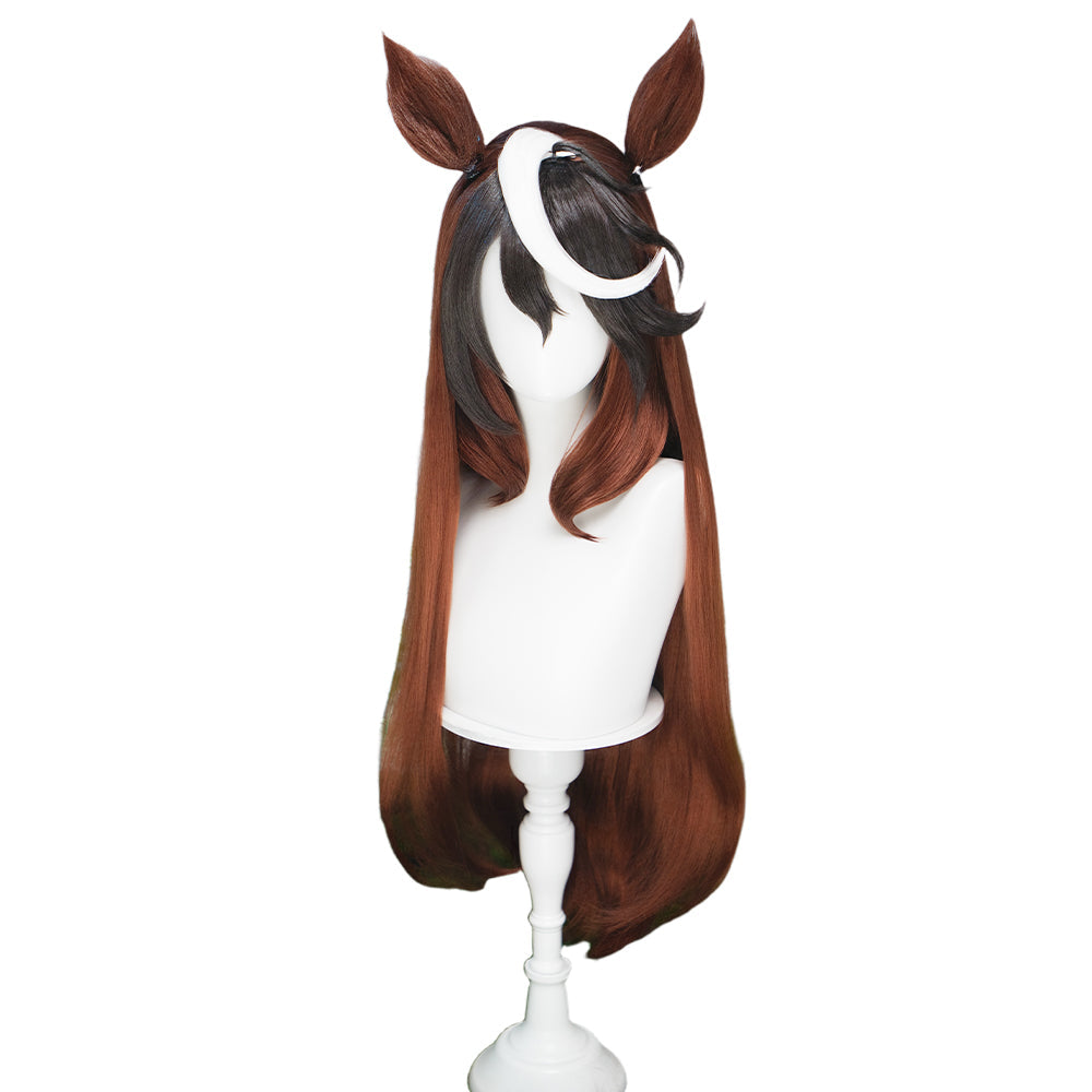 【Ready For Ship】DokiDoki Game Cosplay Wig Long Straight Brown Black White Highlight Hair