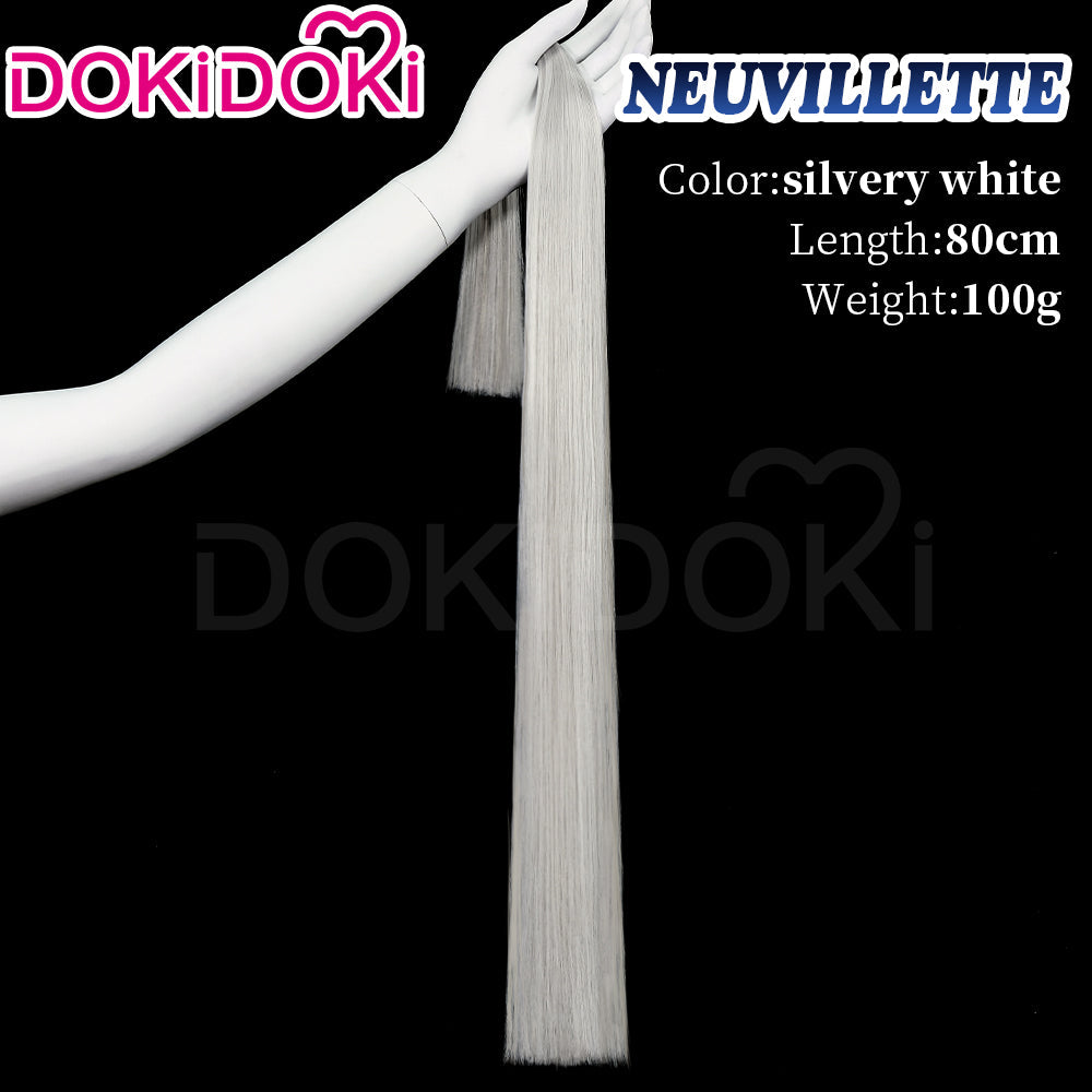 【Partially Ready For Ship】DokiDoki Game Genshin Impact Cosplay Fontaine Neuvillette Wig Long Grey Blue Highlight / Lightstrip / Wefts Melusent Gift