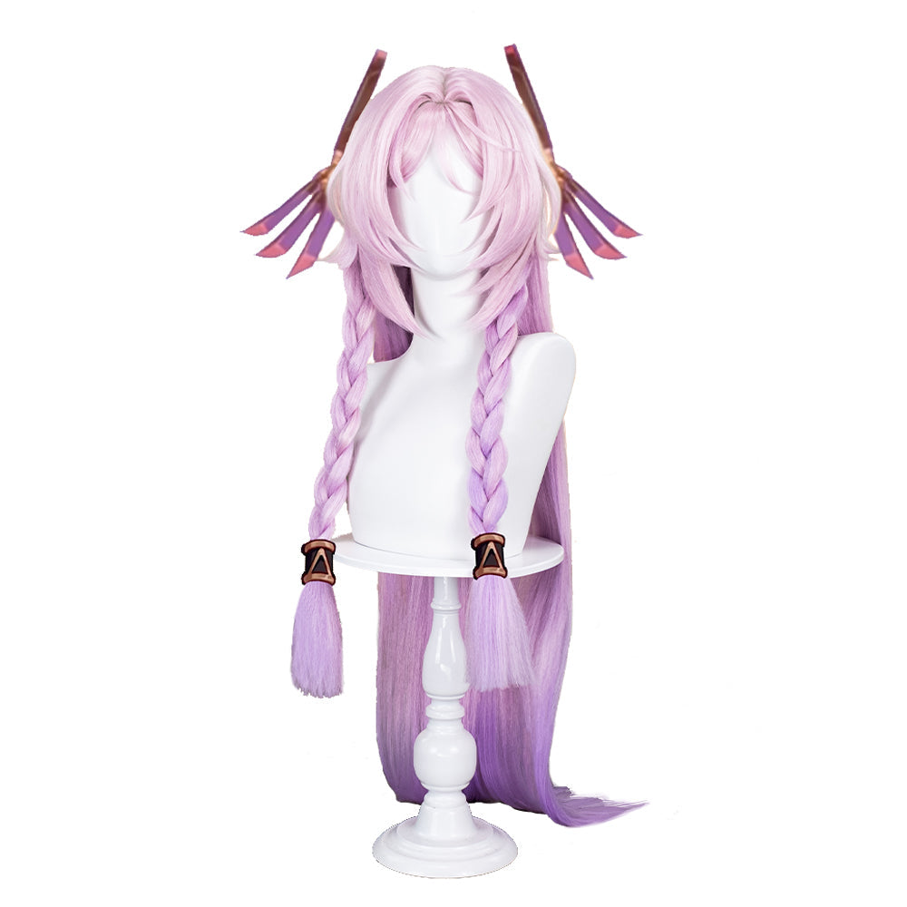 【Partially Ready For Ship】DokiDoki Game Genshin Impact Citlali Cosplay Wig Long Straight Double Braids Pink Purple Gradient Hair