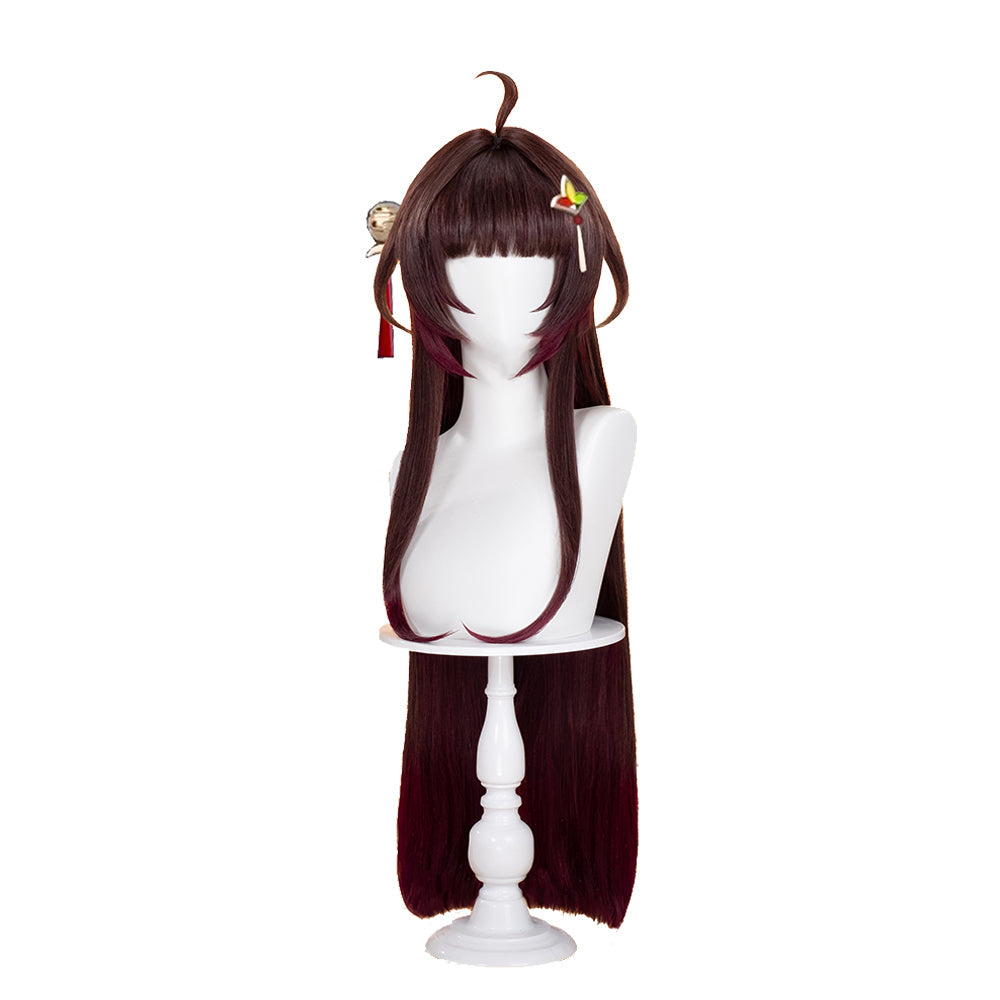 【Ready For Ship】DokiDoki Game Honkai: Star Rail Cosplay Lingsha Wig Long Straight Brown Red Highlight Ling sha