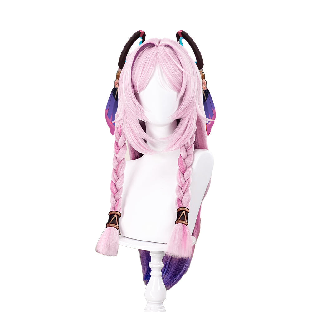 【Partially Ready For Ship】DokiDoki Game Genshin Impact Citlali Cosplay Wig Long Straight Double Braids Pink Purple Gradient Hair