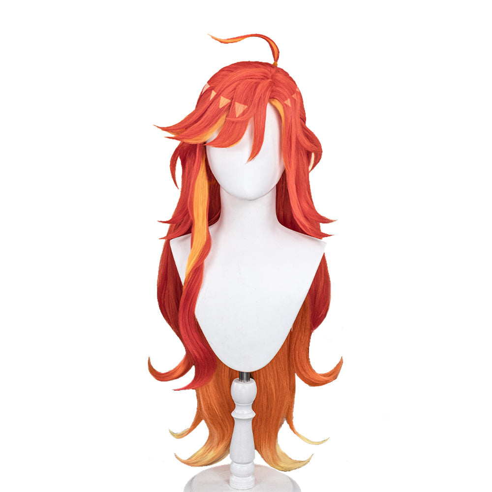 【Ready For Ship】DokiDoki Game Genshin Impact Cosplay Pyro Archon Mavuika Wig / Light Strips/ Wefts / Earclip / Glasses Natlan Long Curly Orange