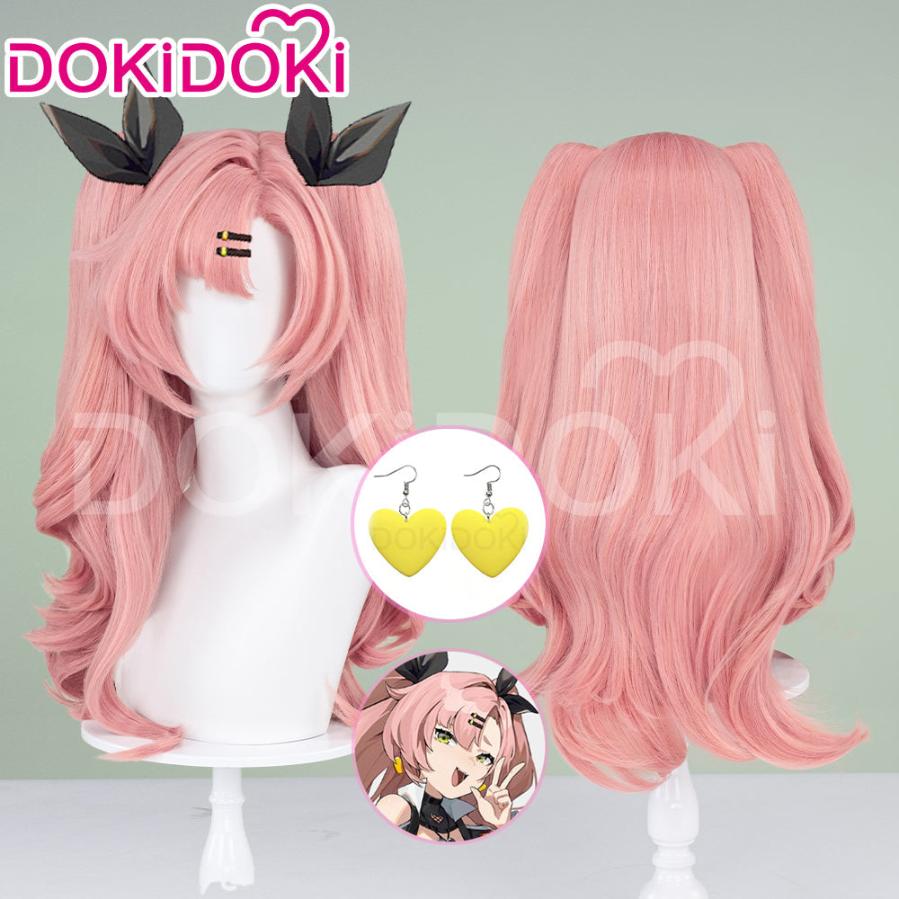 【Ready For Ship】DokiDoki Game Zenless Zone Zero Cosplay Nicole Demara Women Curly Pink Lone Cosplay Wig / Earring
