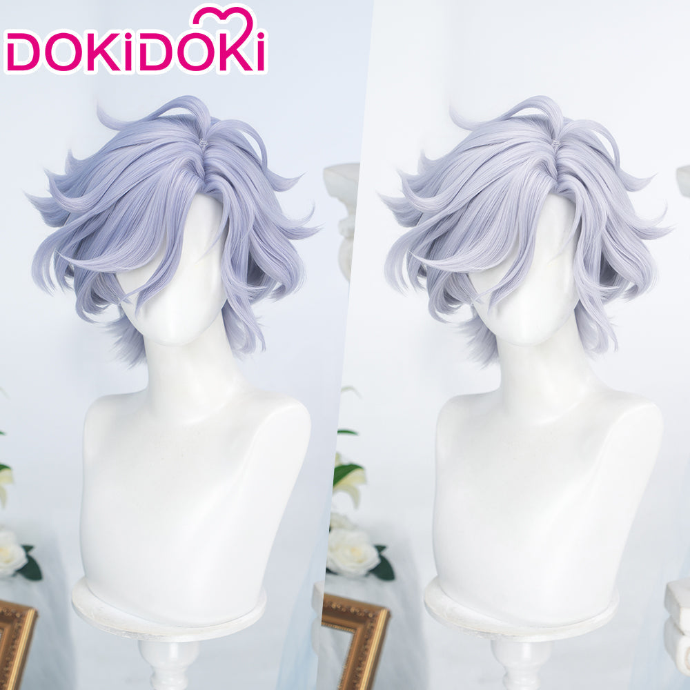 【Dark Ver Ready For Ship】DokiDoki Game Genshin Impact Cosplay Mitya Wig Short Curly Light Purple Gray Hair Snezhnaya Sudden Snow