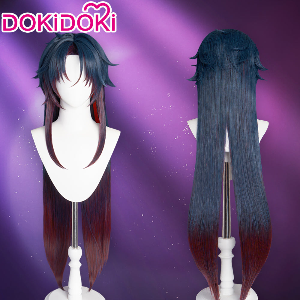 DokiDoki Game Honkai: Star Rail Cosplay Blade / Mortenax Blade Wig Long Straight Dark Blue Red Silver Gradient Hair / Wefts / Earring Blade SP Planarcadia