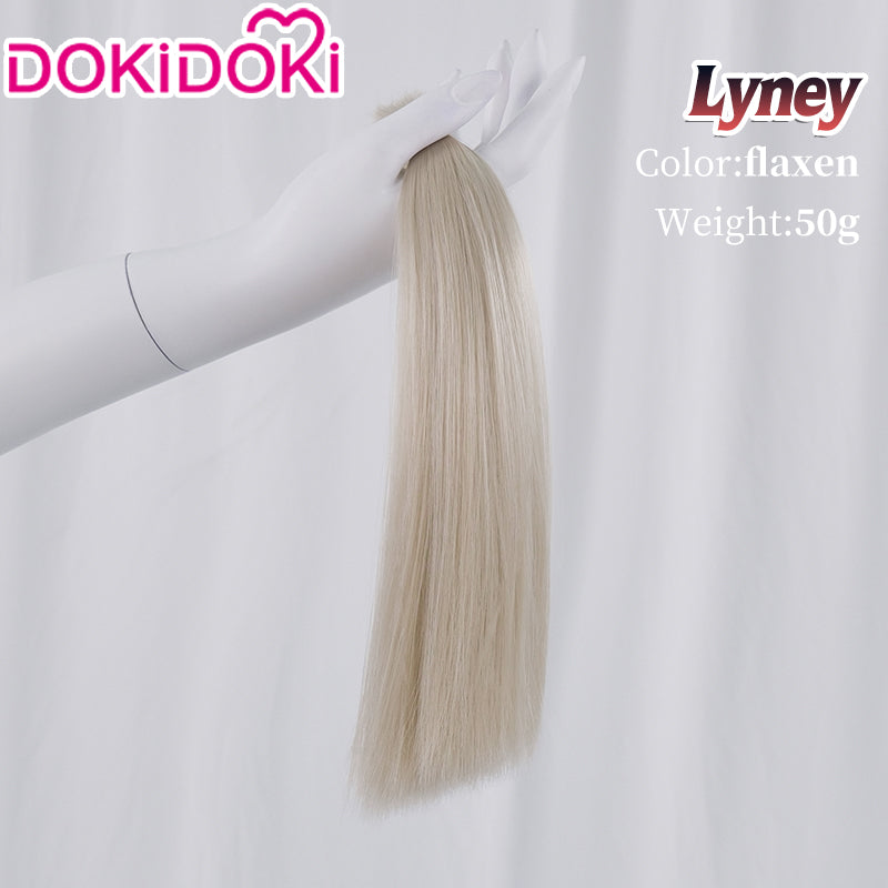【Partially Ready For Ship】DokiDoki Game Genshin Impact Cosplay Fontaine Lyney Wig Short Silver Red Highlight/ Wefts/ Tattoo Sticker