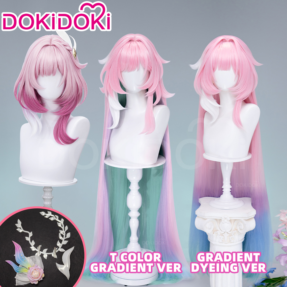 【Partially Ready For Ship】DokiDoki Game Honkai: Star Rail Cosplay Cyrene Wig Short Curly Light Dark Pink Gradient Hair / Head Accessory Set