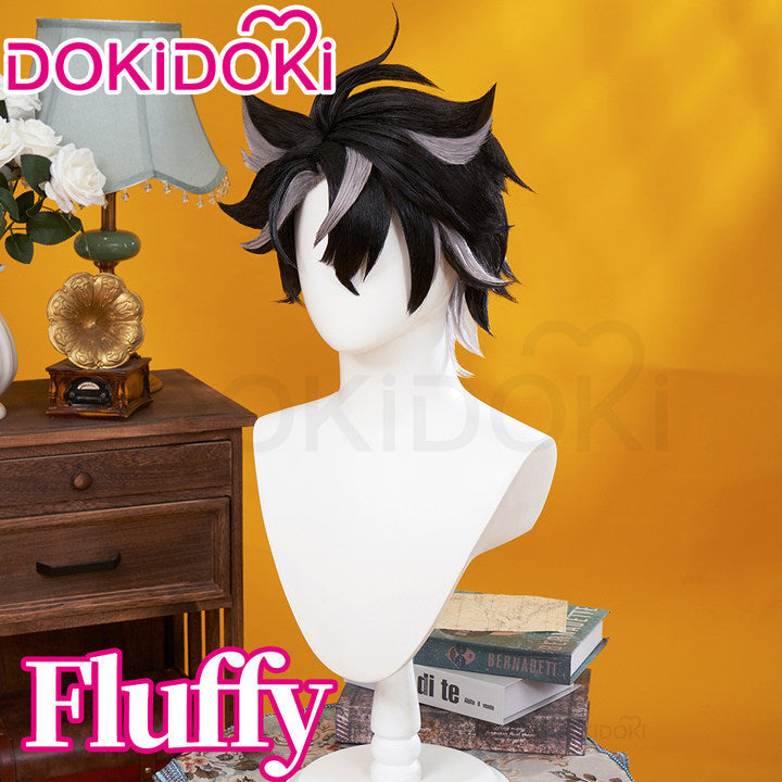 【Ready For Ship】DokiDoki Game Genshin Impact Cosplay Fontaine Wriothesley Wig Short Black Grey / Earring / Wefts