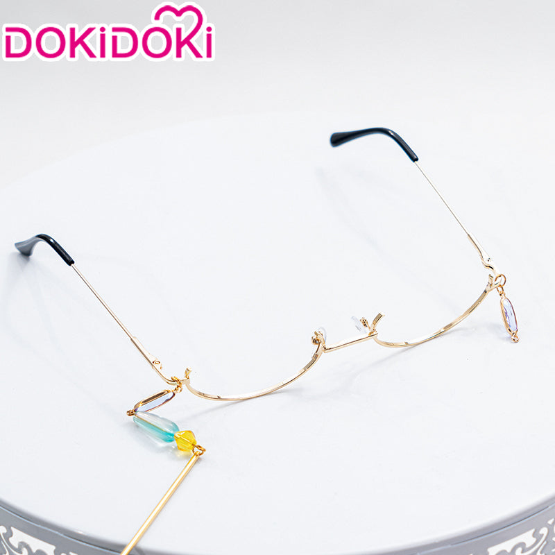 【Ready For Ship】DokiDoki Game Genshin Impact Bai Zhu Cosplay Long Green Curly Wig/ Glasses Baizhu