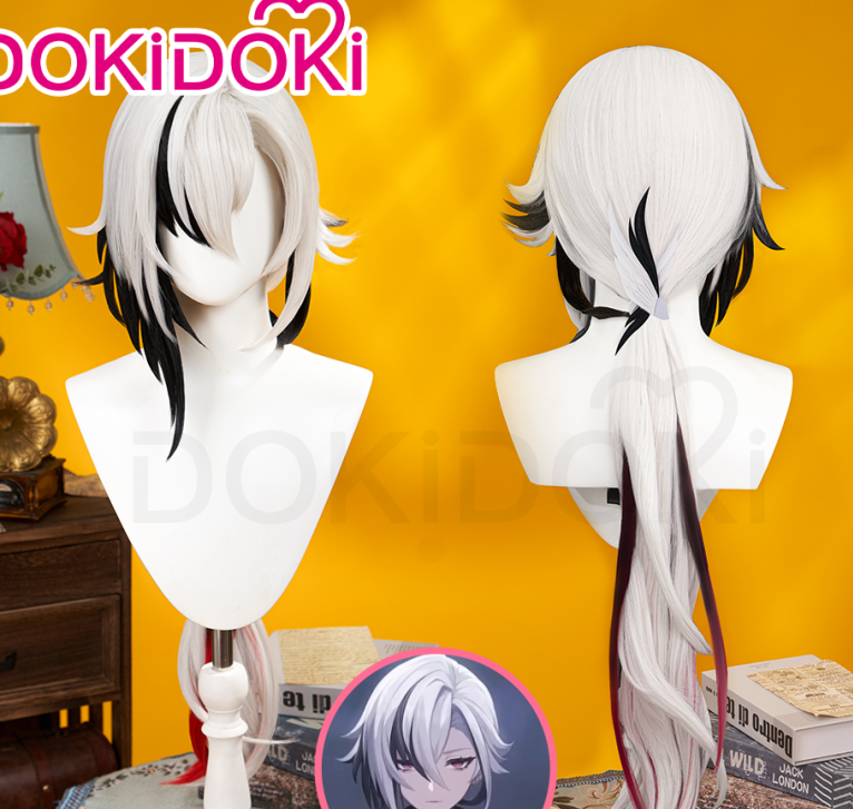 【Partially Ready For Ship】DokiDoki Game Genshin Impact Fontaine Fatui Harbinger Cosplay The Knave Arlecchino Wig Long Straight White Red Gradient Hair / Ear Clip / Wefts / Childhood Ver. / Youth Ver. / Boss Ver.
