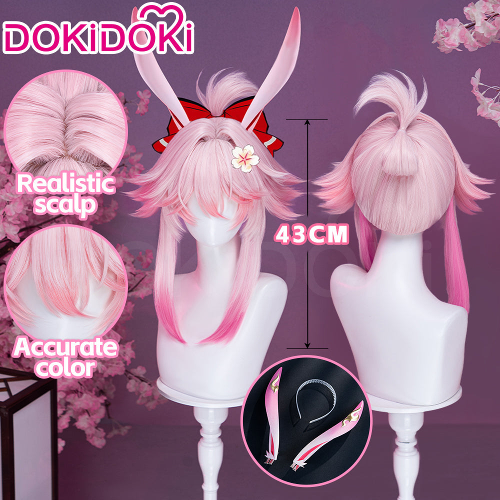 【Ready For Ship】DokiDoki Honkai: Star Rail Cosplay Evanescia Wig Long Pink Gradient Hair / Ear Accessory Planarcadia